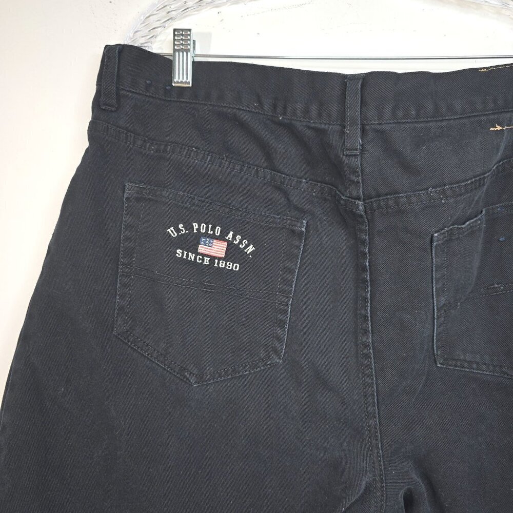 Y2K 90s US Polo Assn Black Longline Denim Jean Shorts Size 38x11 Jorts Street
